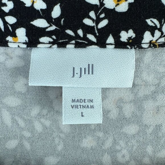 J Jill Midi Dress Size L Black White Floral Button Front 3/4 Sleeve Cottage - Picture 4 of 12